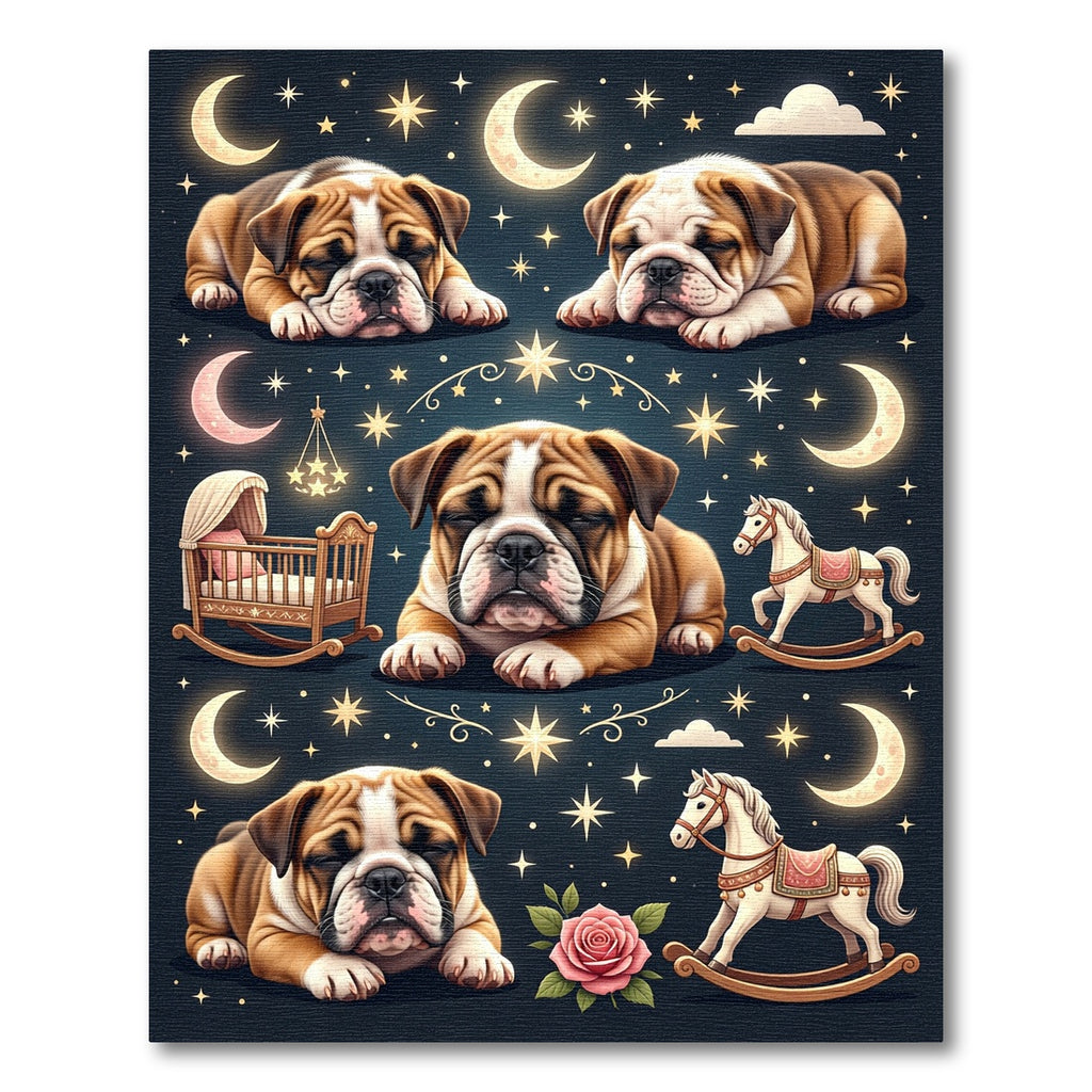 Celestial Bulldog and Moonlit Starry Sky Rug