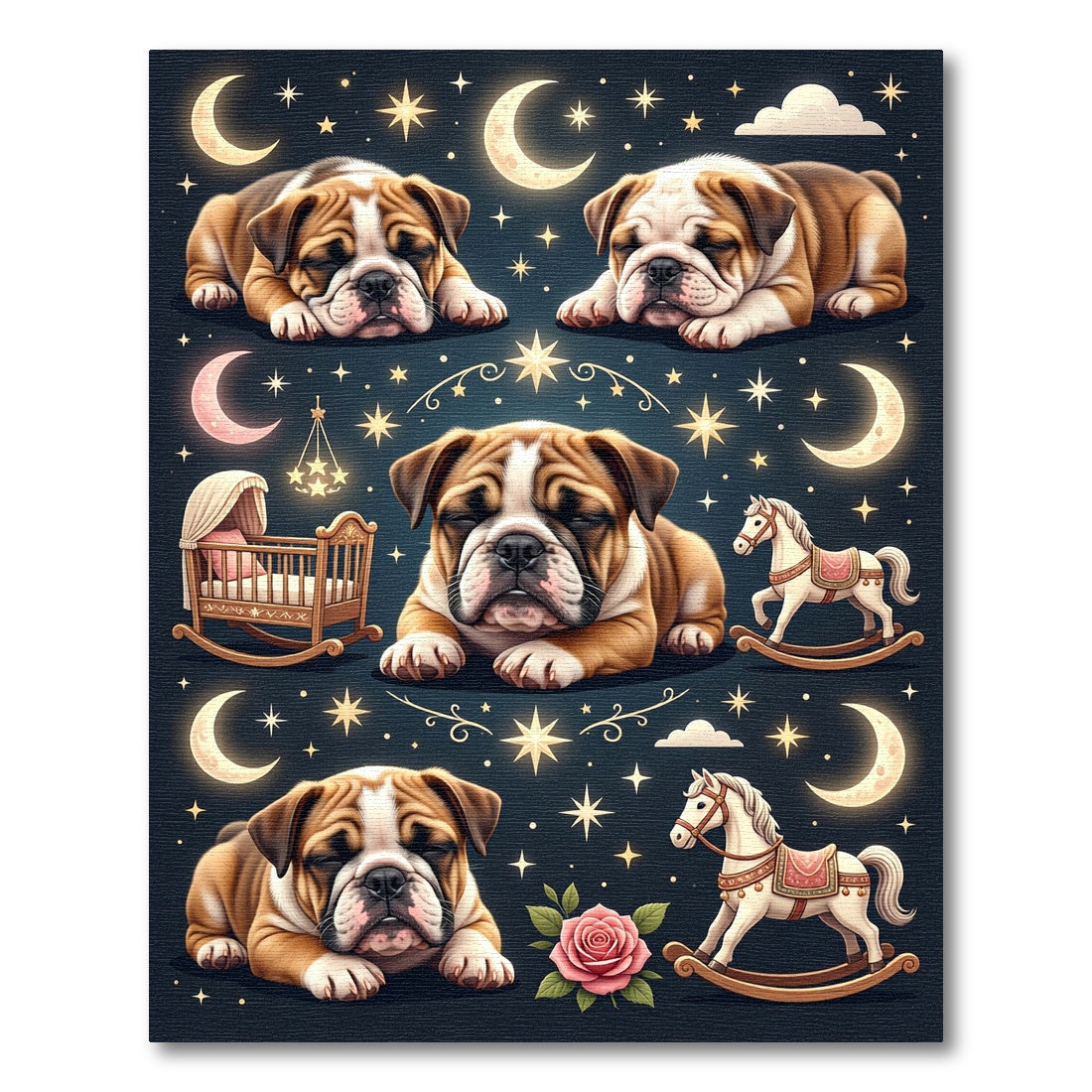 Celestial Bulldog and Moonlit Starry Sky Rug