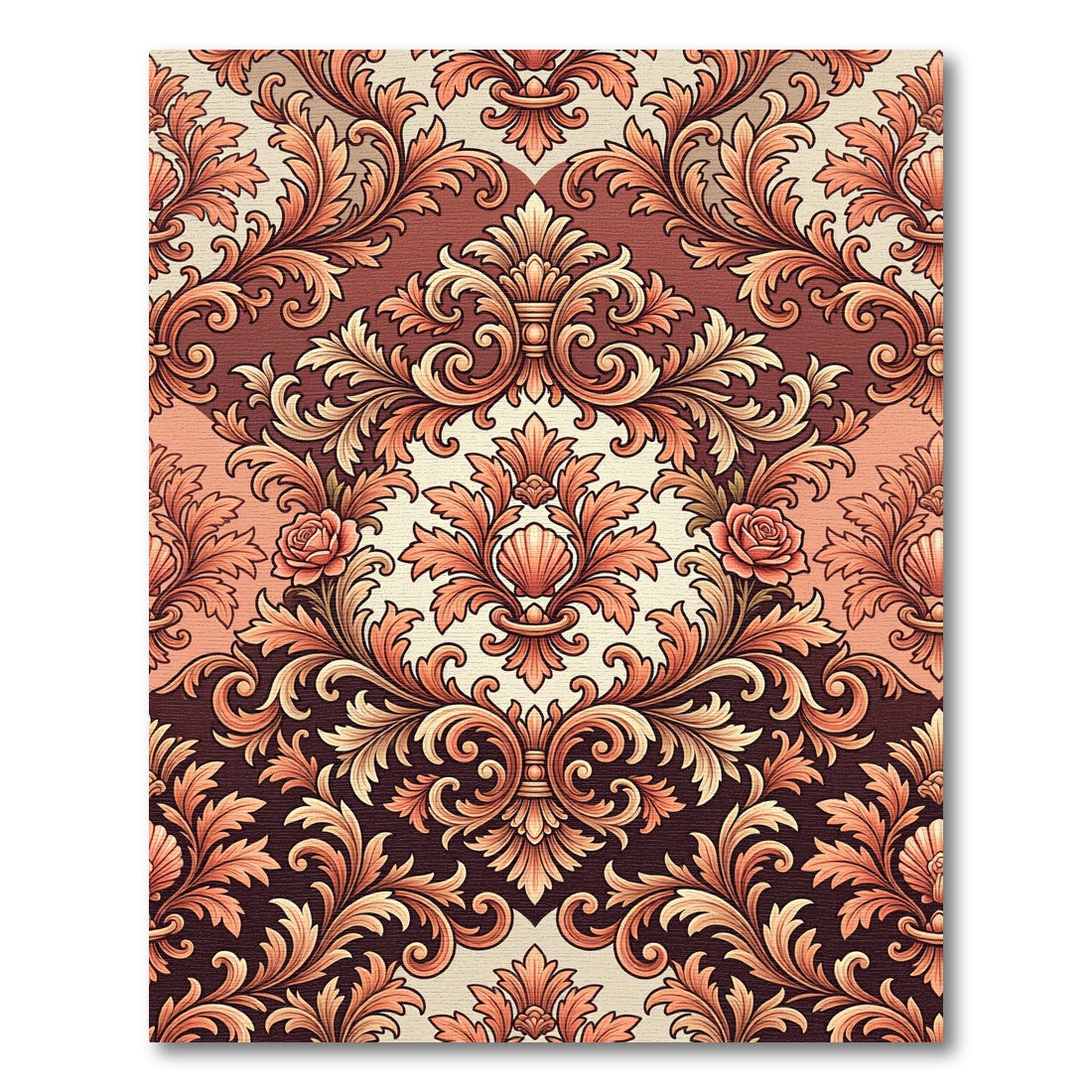Coral Floral Acanthus Scroll Rug