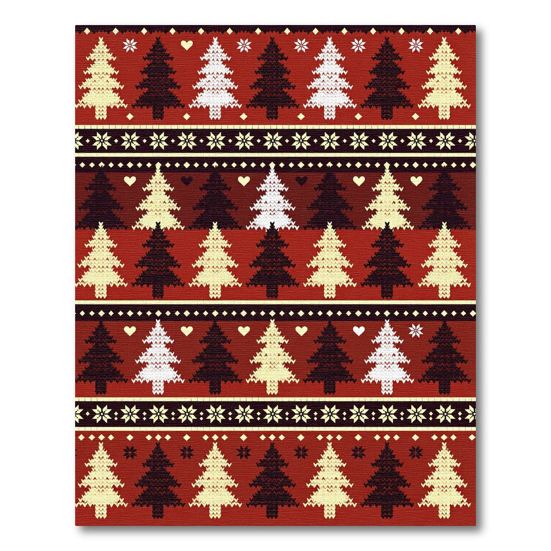 Red Cream Black Fair Isle Trees Rug