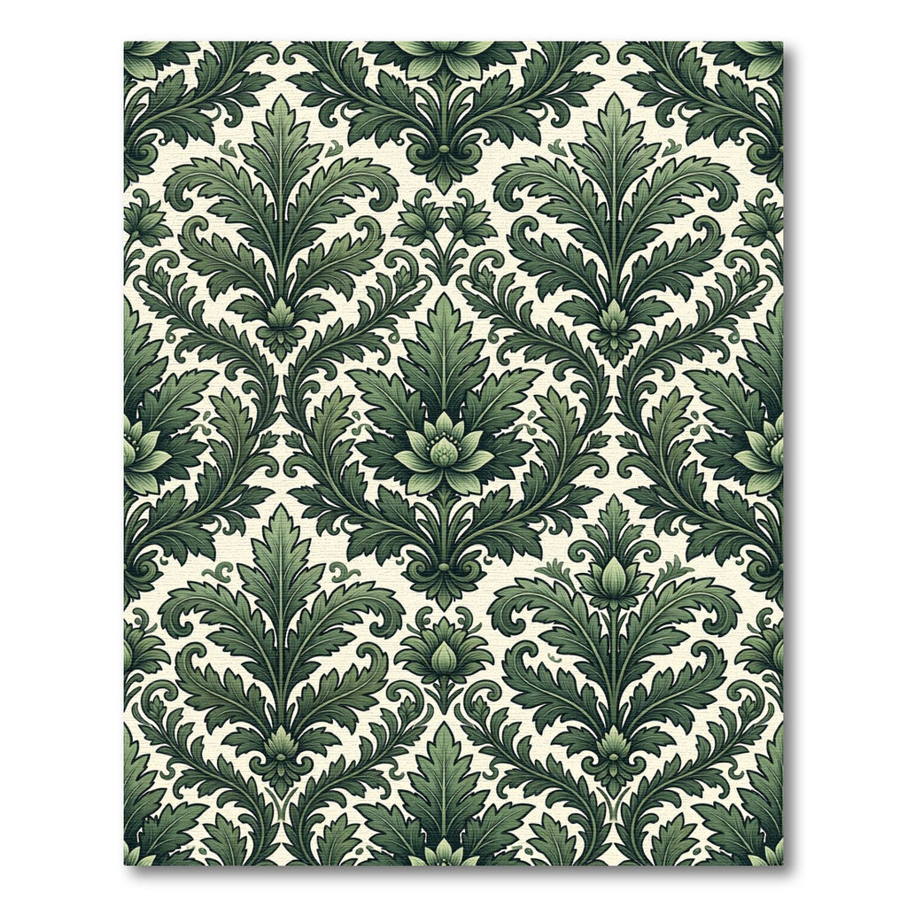 Elegant Dark Green Foliage Damask i Rug