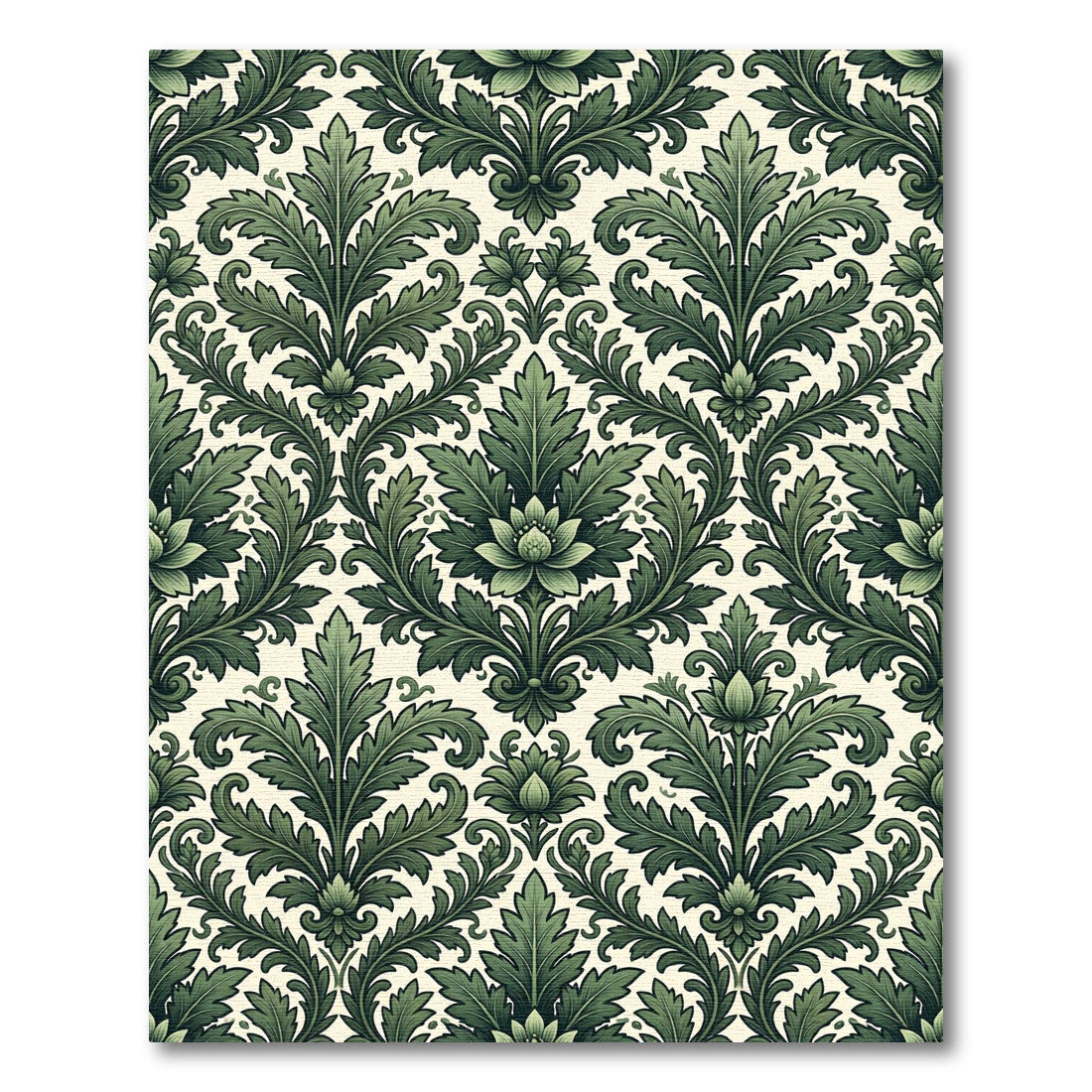 Elegant Dark Green Foliage Damask i Rug