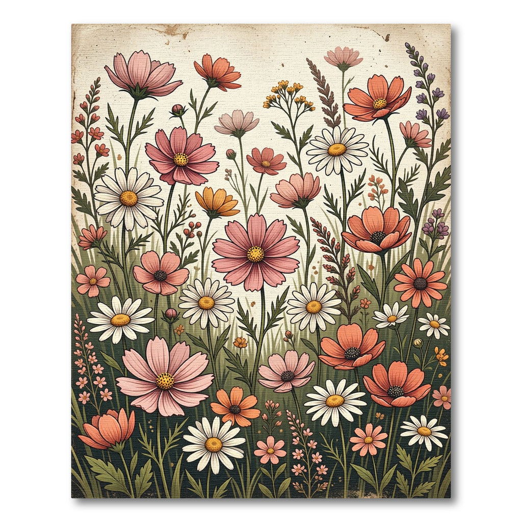 Pink Coral Daisy Floral Meadow Rug