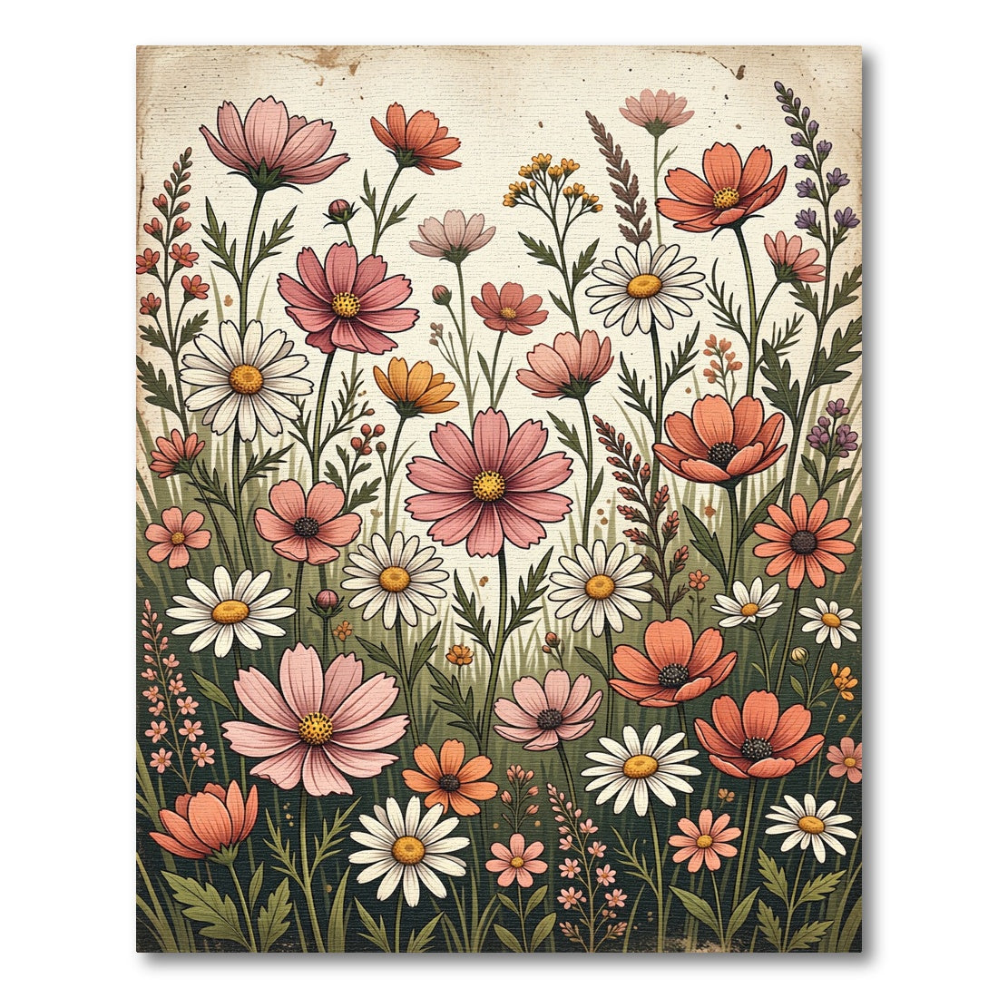Pink Coral Daisy Floral Meadow Rug