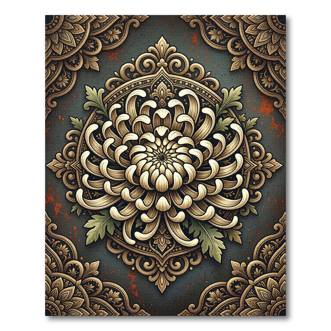 Majestic Chrysanthemum Baroque Medallion Rug