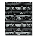 Black Gray Camping Fishing Forest Scene Rug