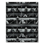 Black Gray Camping Fishing Forest Scene Rug