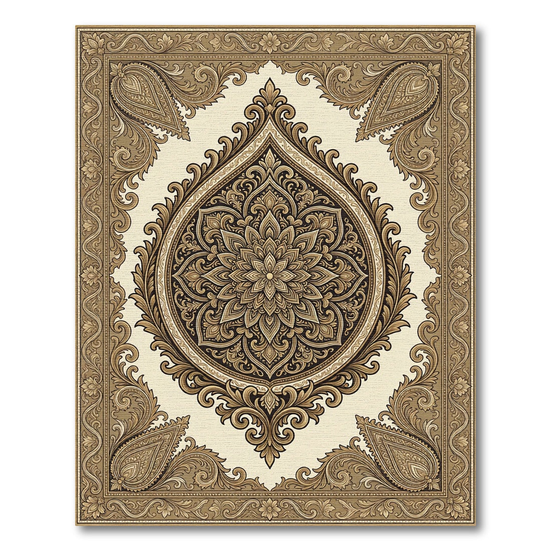 Golden Paisley Medallion Ornate Rug