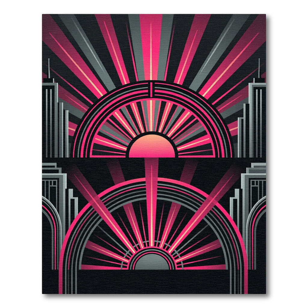 Art Deco Radiant Pink Skyline Abstract Rug