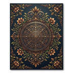 Ornate Golden Floral Mandala Navy Rug