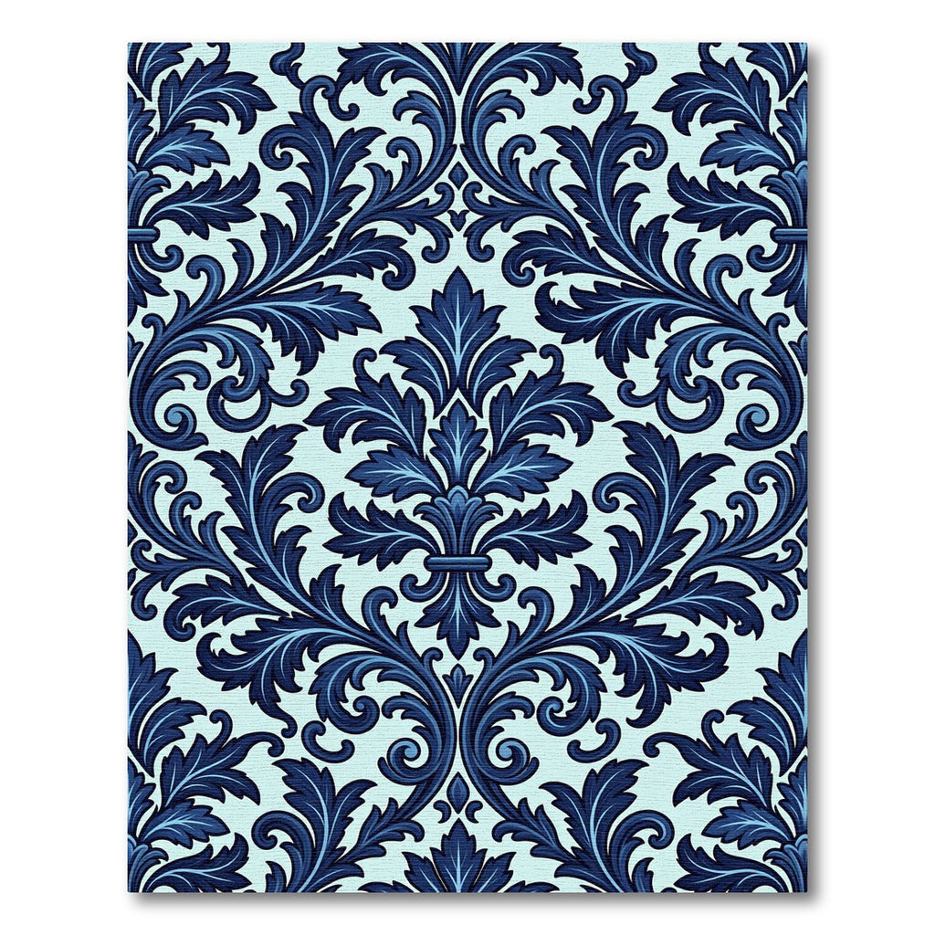 Deep Blue Floral Damask Sweep Rug