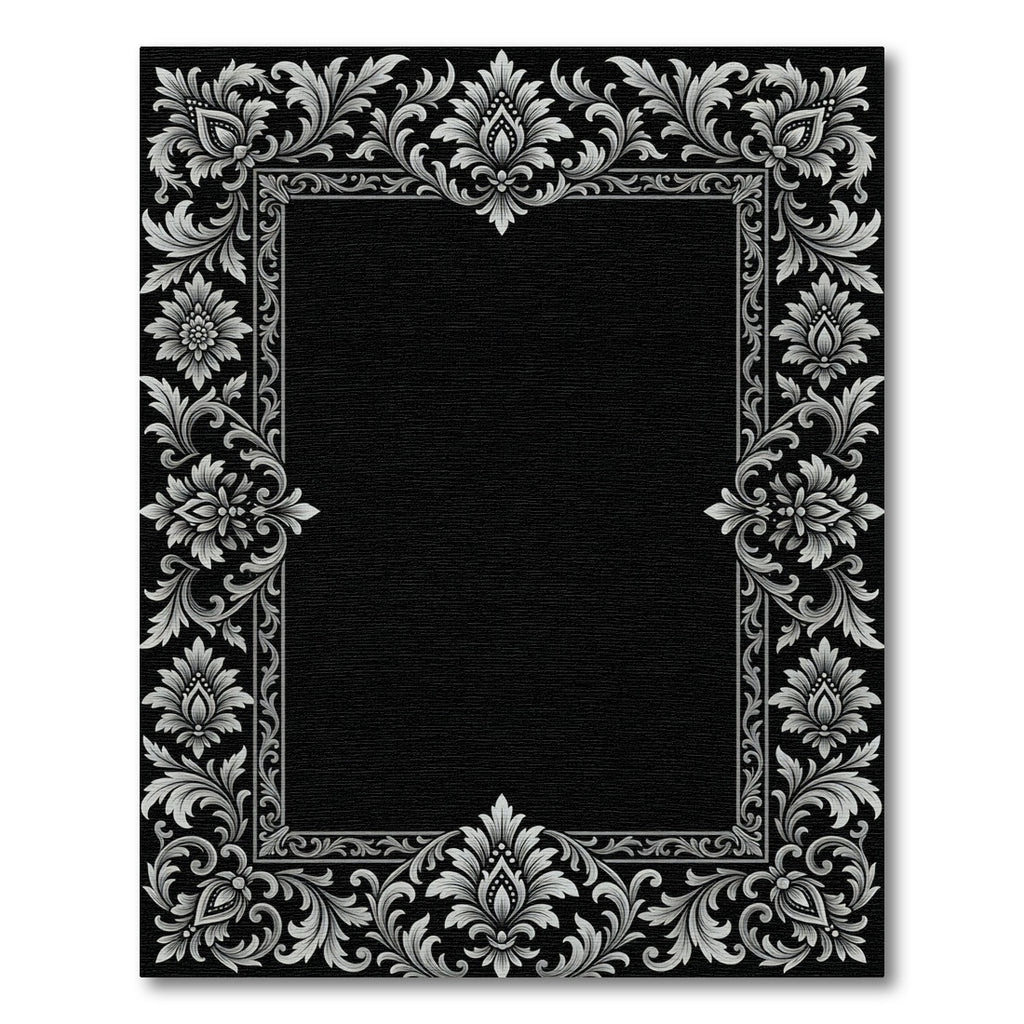 Ornate Silver Floral Border Rug