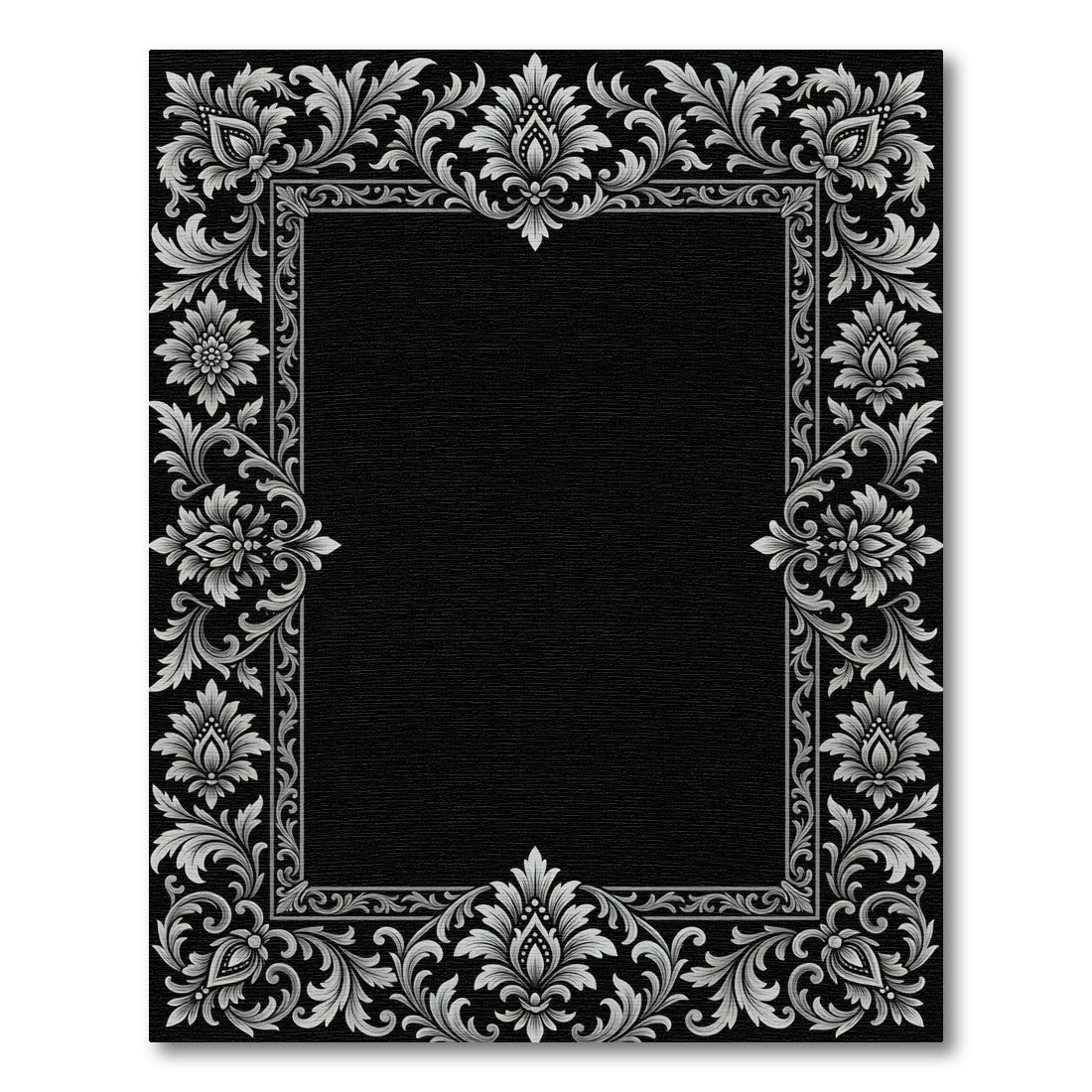 Ornate Silver Floral Border Rug