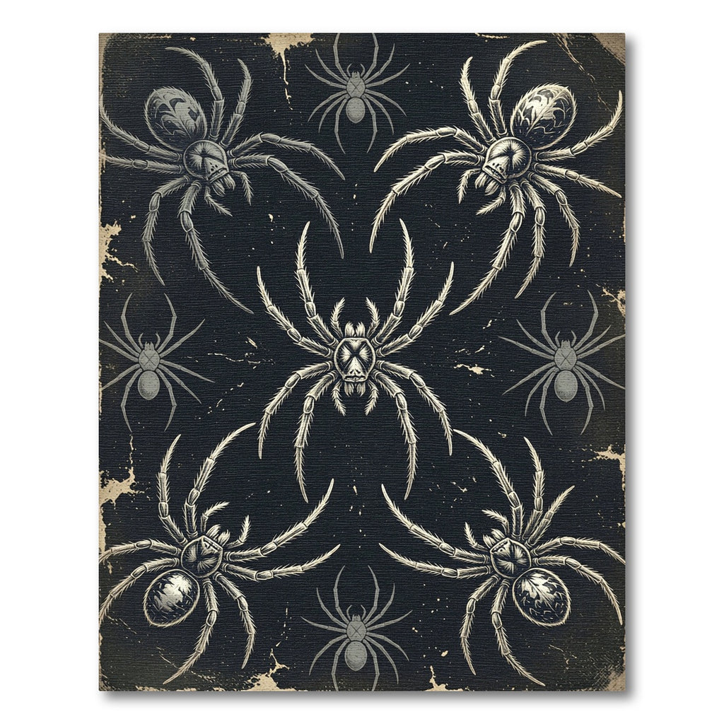Gothic Monochrome Spider Ink Illustration Rug