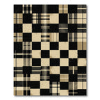 Black Tan Patchwork Plaid Squares Rug