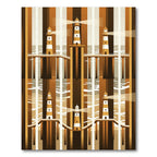Brown Beige Striped Lighthouse Waterscape Rug