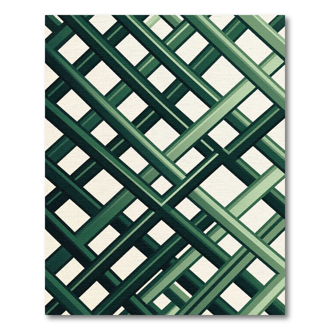 Modern Emerald Green Intersecting Grid Rug