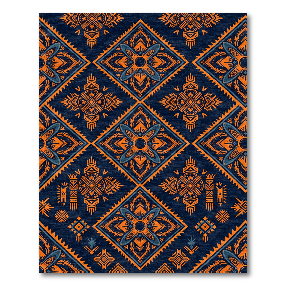 Bold Navy and Orange Geometric Boho Rug