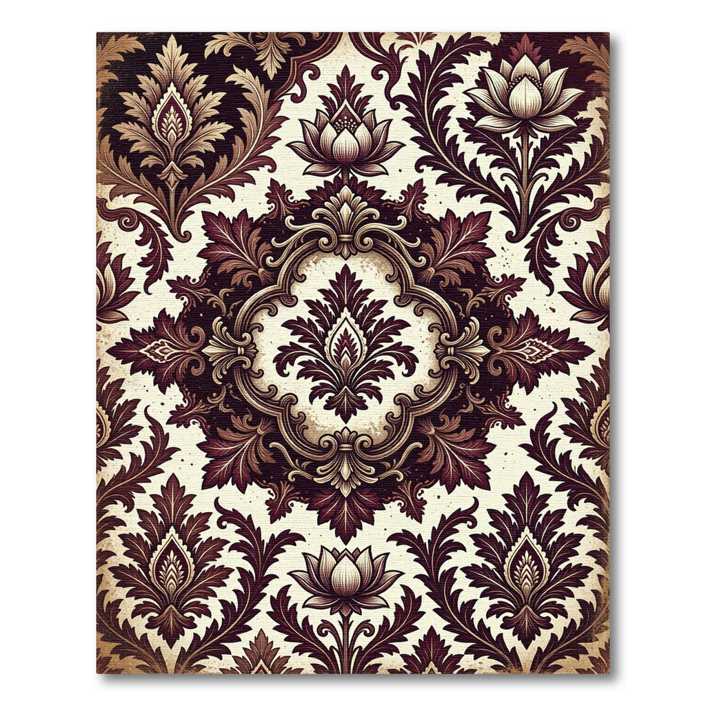 Ornate Burgundy Floral Damask Rug