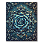Aqua Blue Floral Medallion Brocade Rug