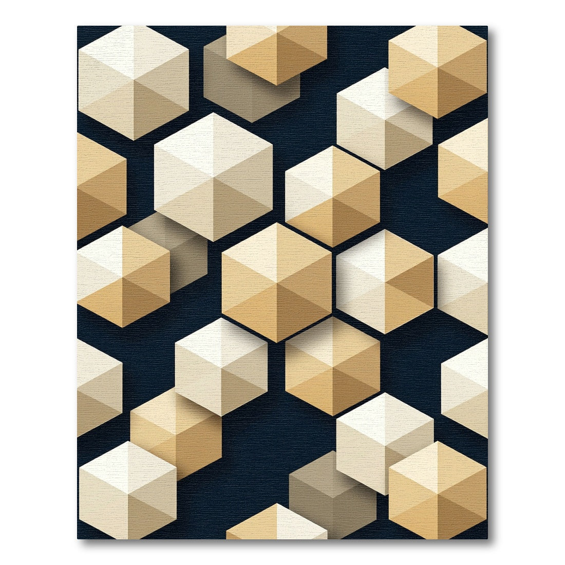 Gold Beige Cream Hexagonal Overlay Rug