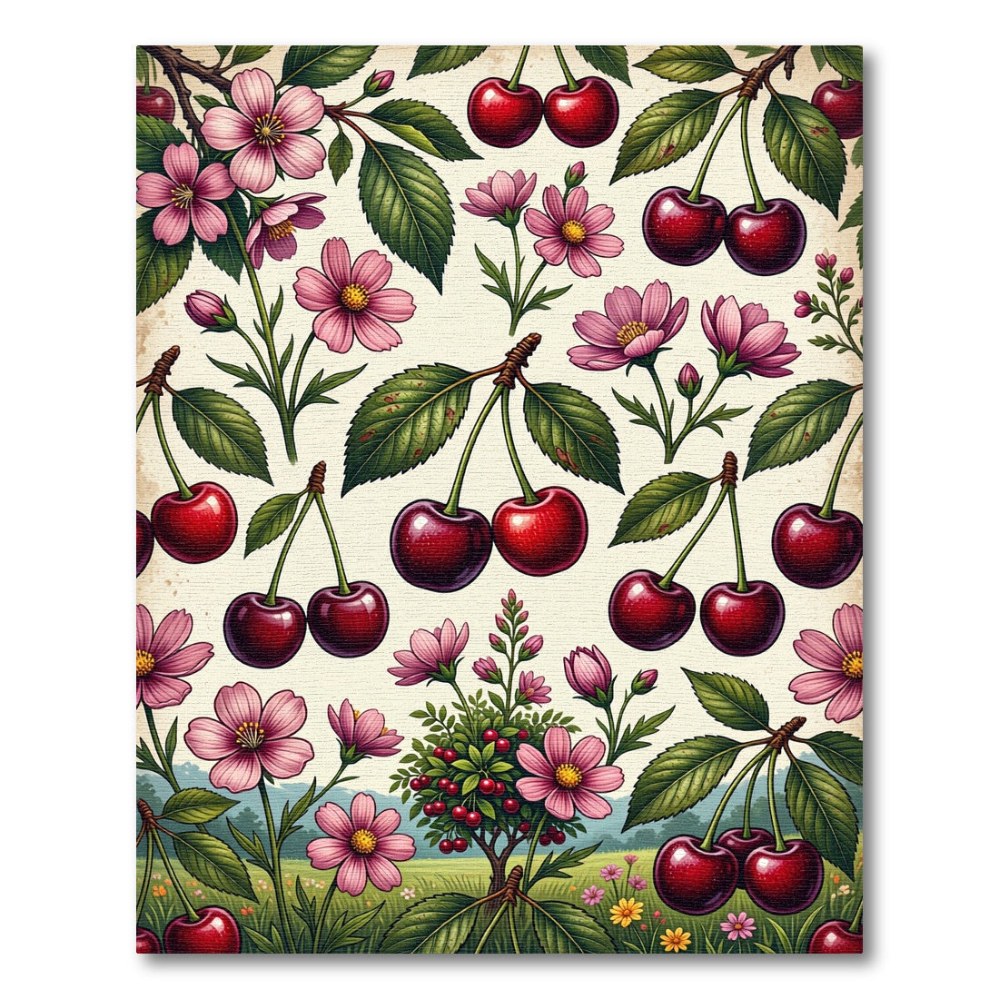 Cheerful Cherry Orchard Botanical Blossoms Rug