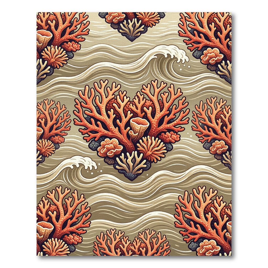 Coral Heart with Ocean Waves Rug