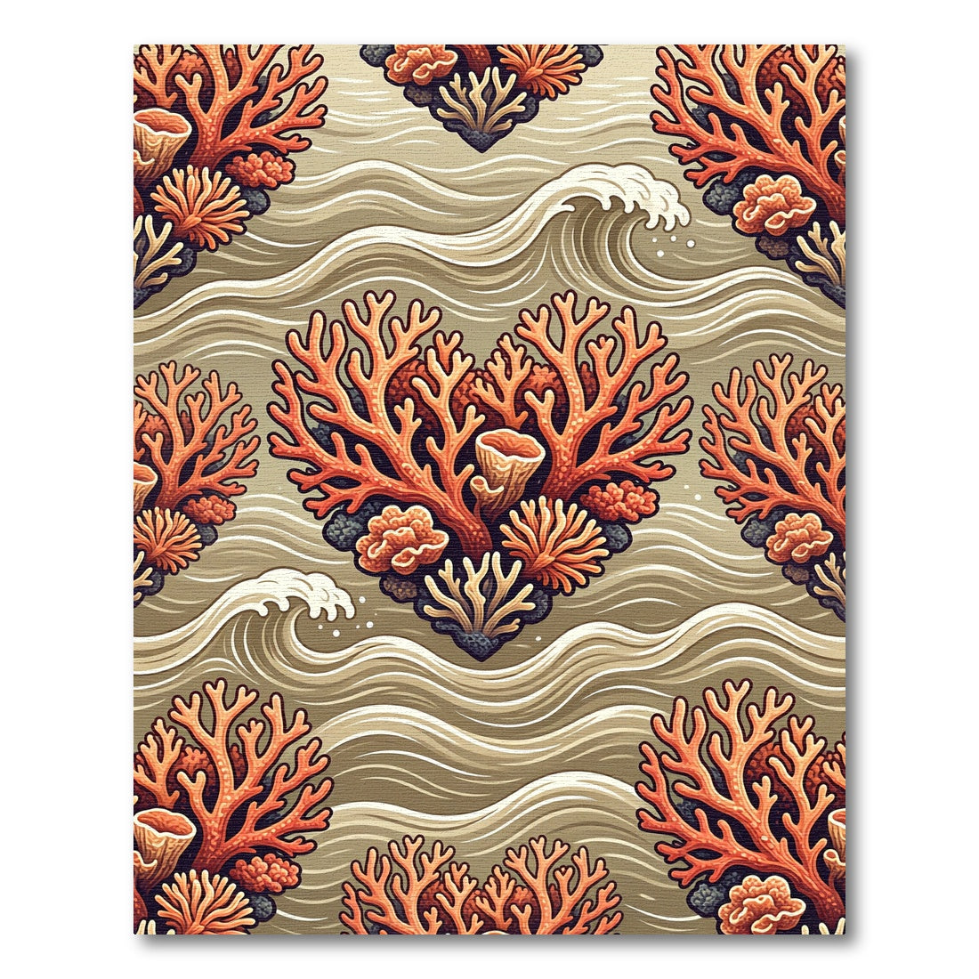 Coral Heart with Ocean Waves Rug