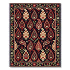 Rich Red Cream Paisley Floral Border Rug