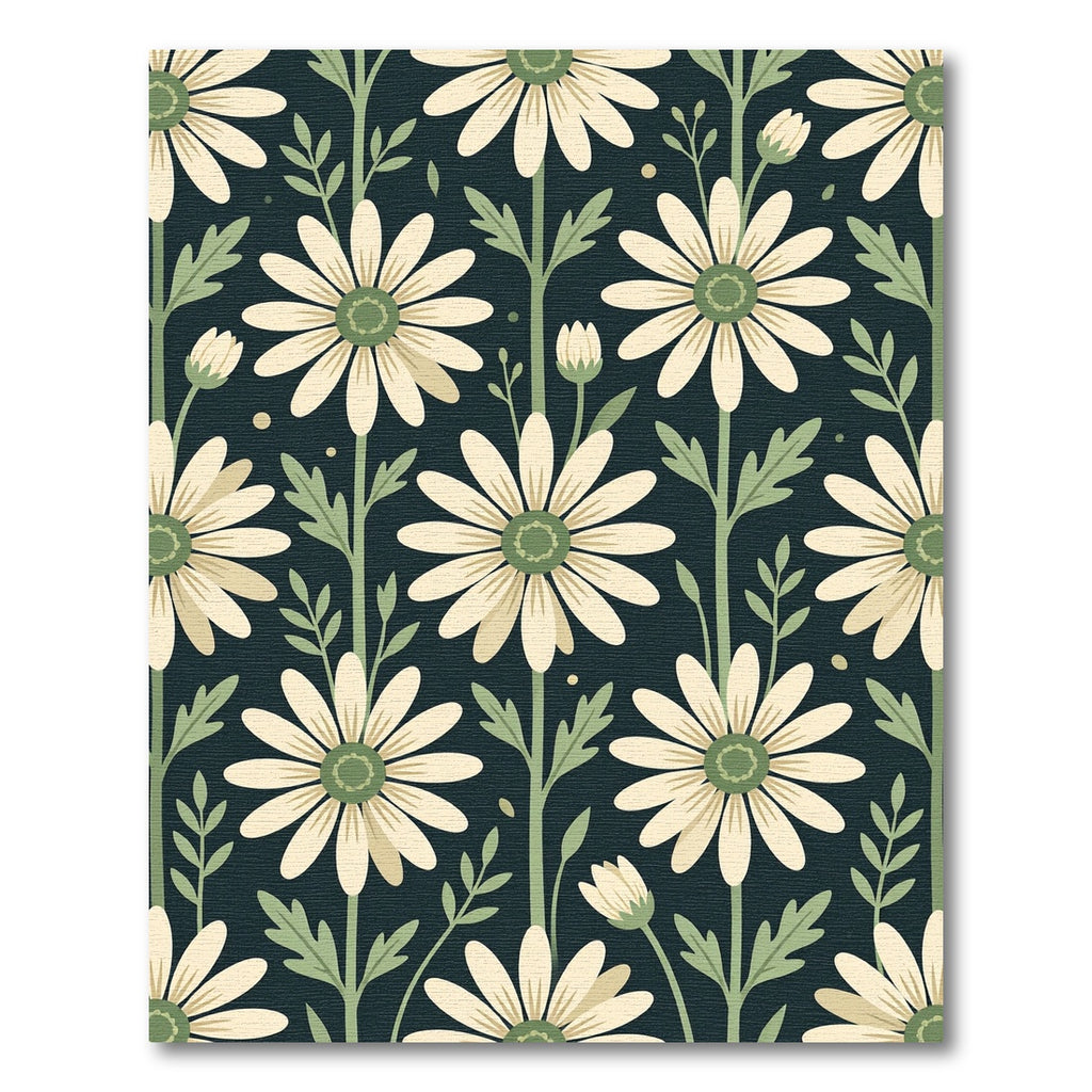 Sage Green Chamomile Floral Dark Field Rug
