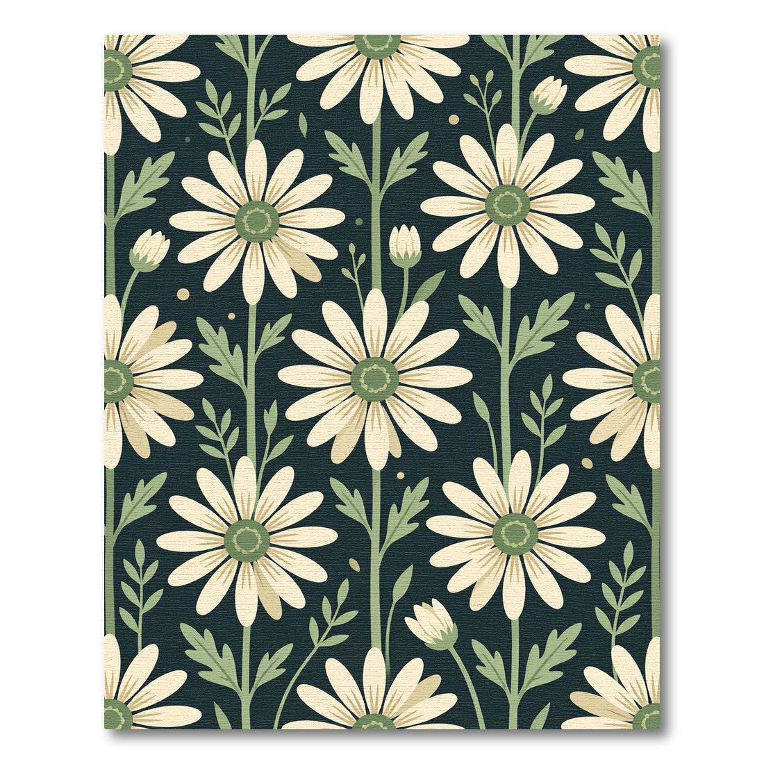 Sage Green Chamomile Floral Dark Field Rug