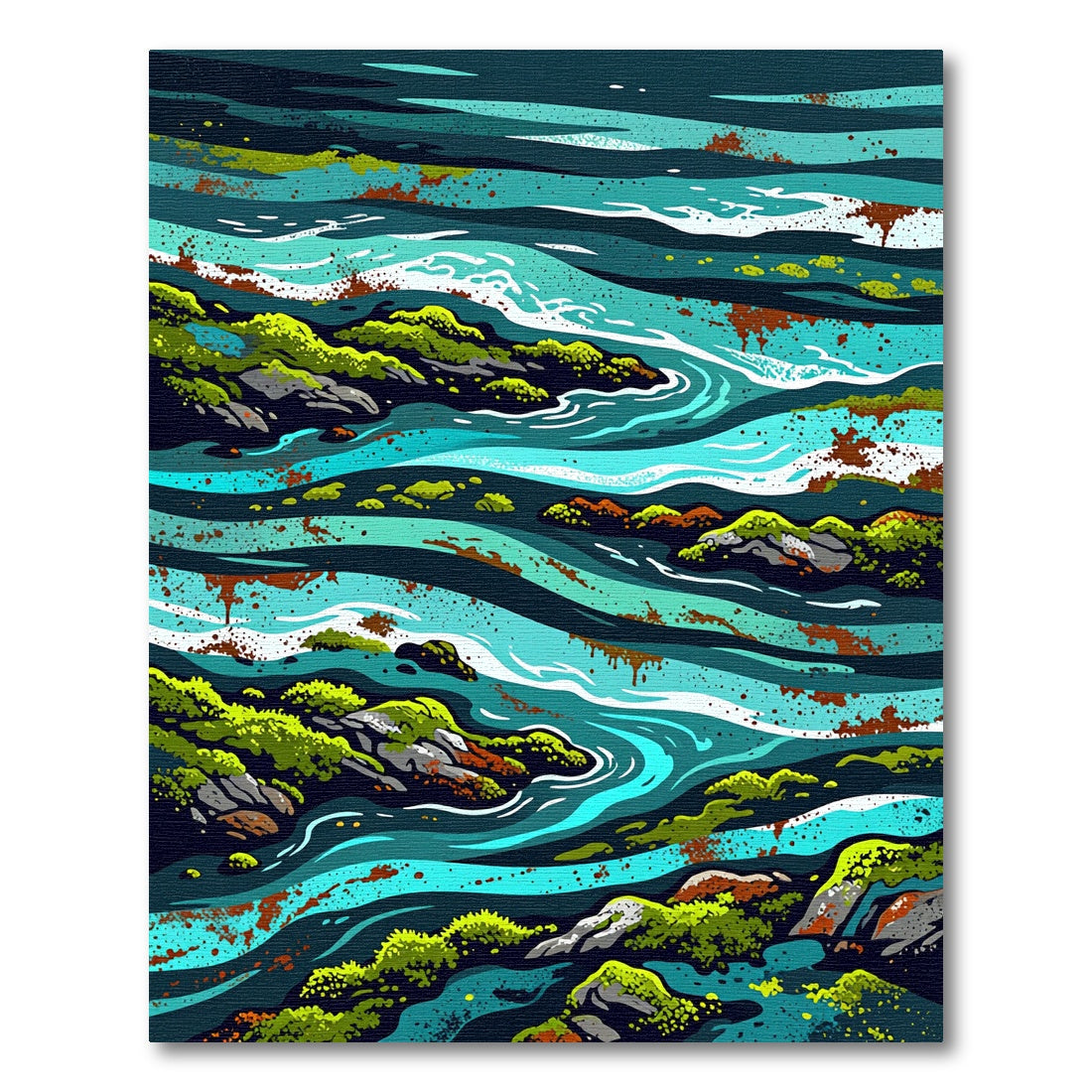 Abstract Teal Landscape River Rug