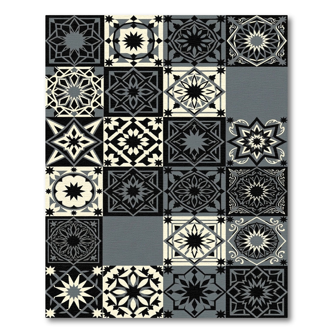 Monochromatic Geometric Starburst Tile Arrangement Rug