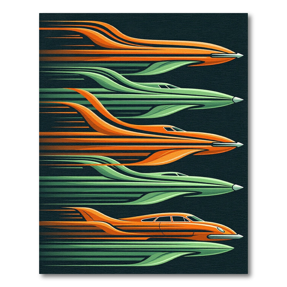 Midcentury Orange Green Kinetic Streamline Rug