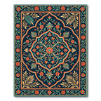 Elegant Teal and Coral Floral Medallion Rug