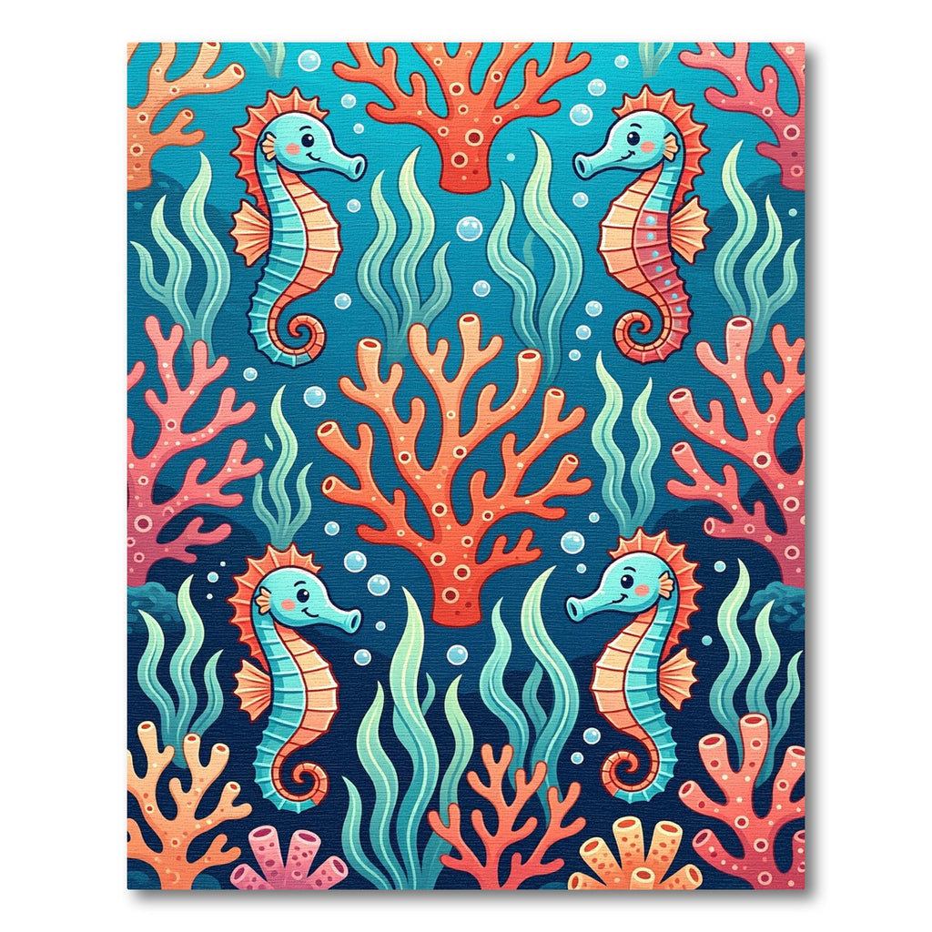 Cute Seahorse and Vibrant Coral Reef Rug