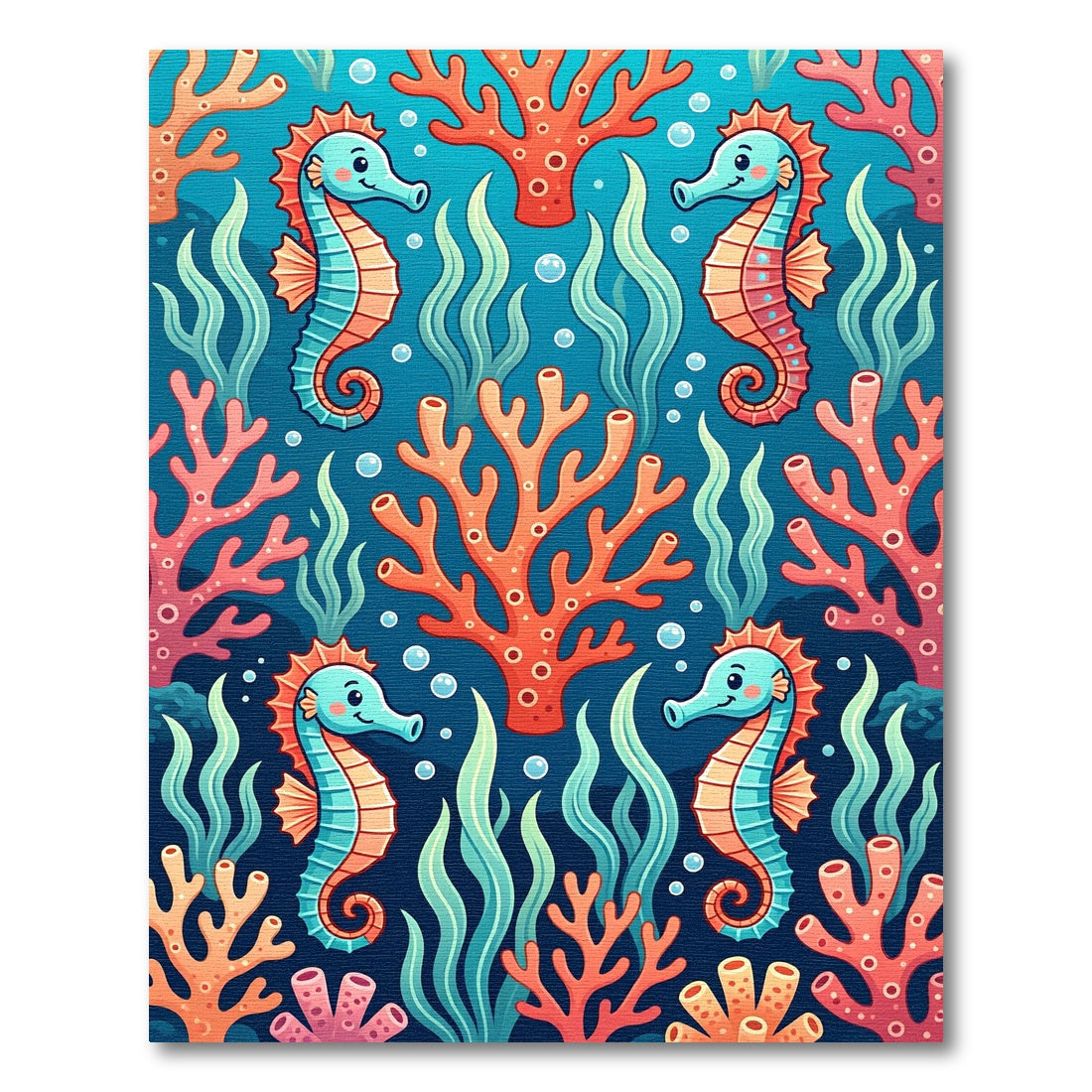 Cute Seahorse and Vibrant Coral Reef Rug