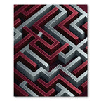 Deep Red Silver Maze Lines Rug