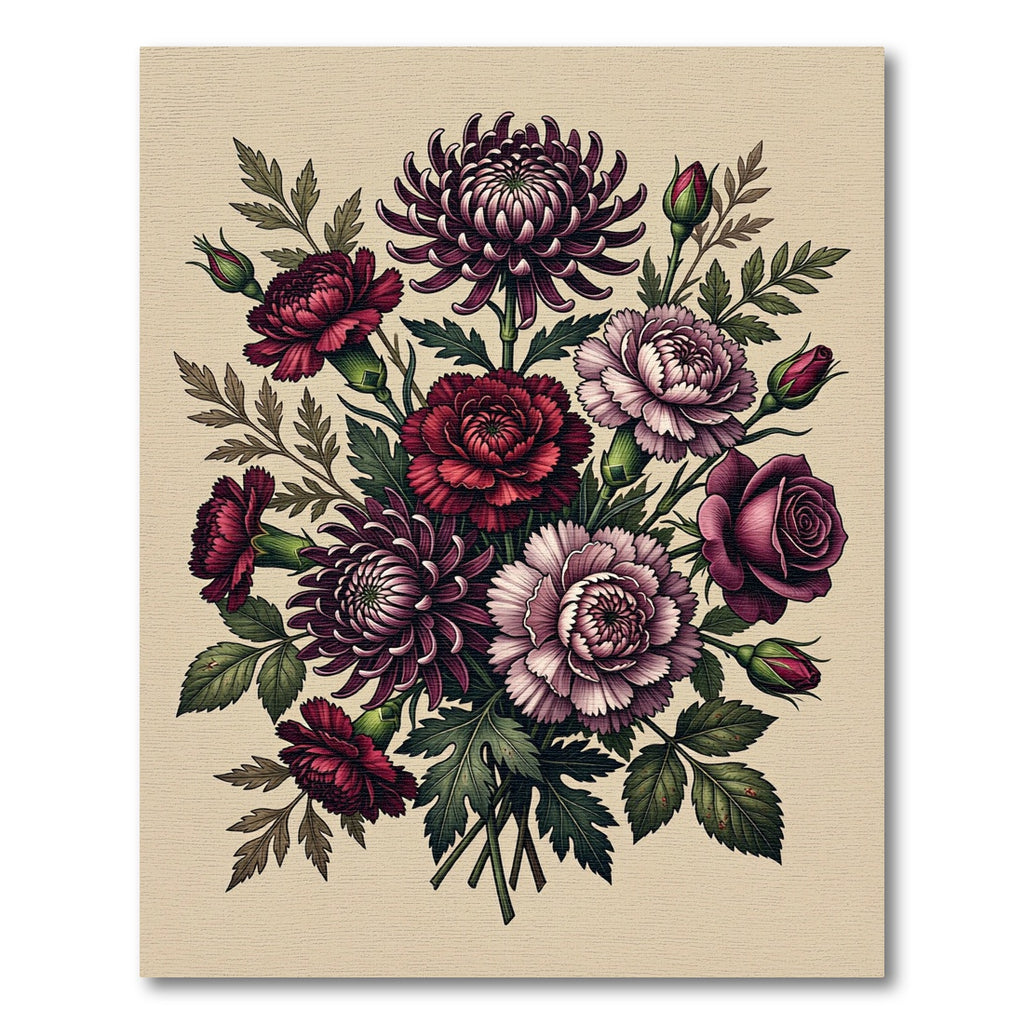 Deep Crimson Garden Floral Arrangement Rug