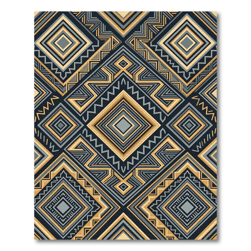 Gold and Slate Geometric Diamond Art Rug
