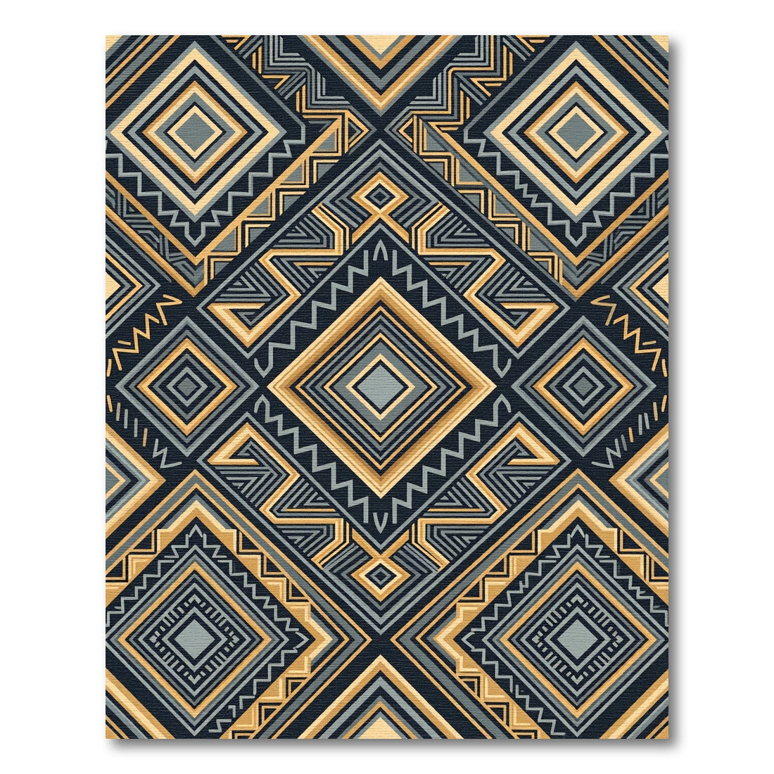 Gold and Slate Geometric Diamond Art Rug