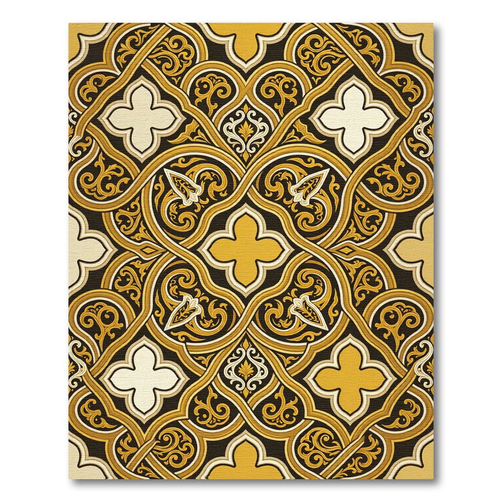 Elegant Golden Filigree Interlocking Scroll Rug