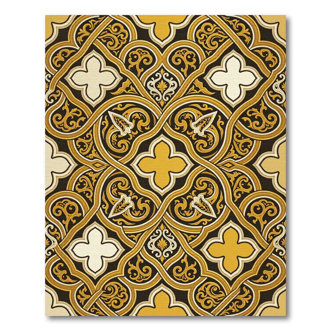 Elegant Golden Filigree Interlocking Scroll Rug
