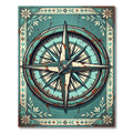 Distressed Teal Compass Nautical Wanderlust Rug