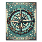 Distressed Teal Compass Nautical Wanderlust Rug
