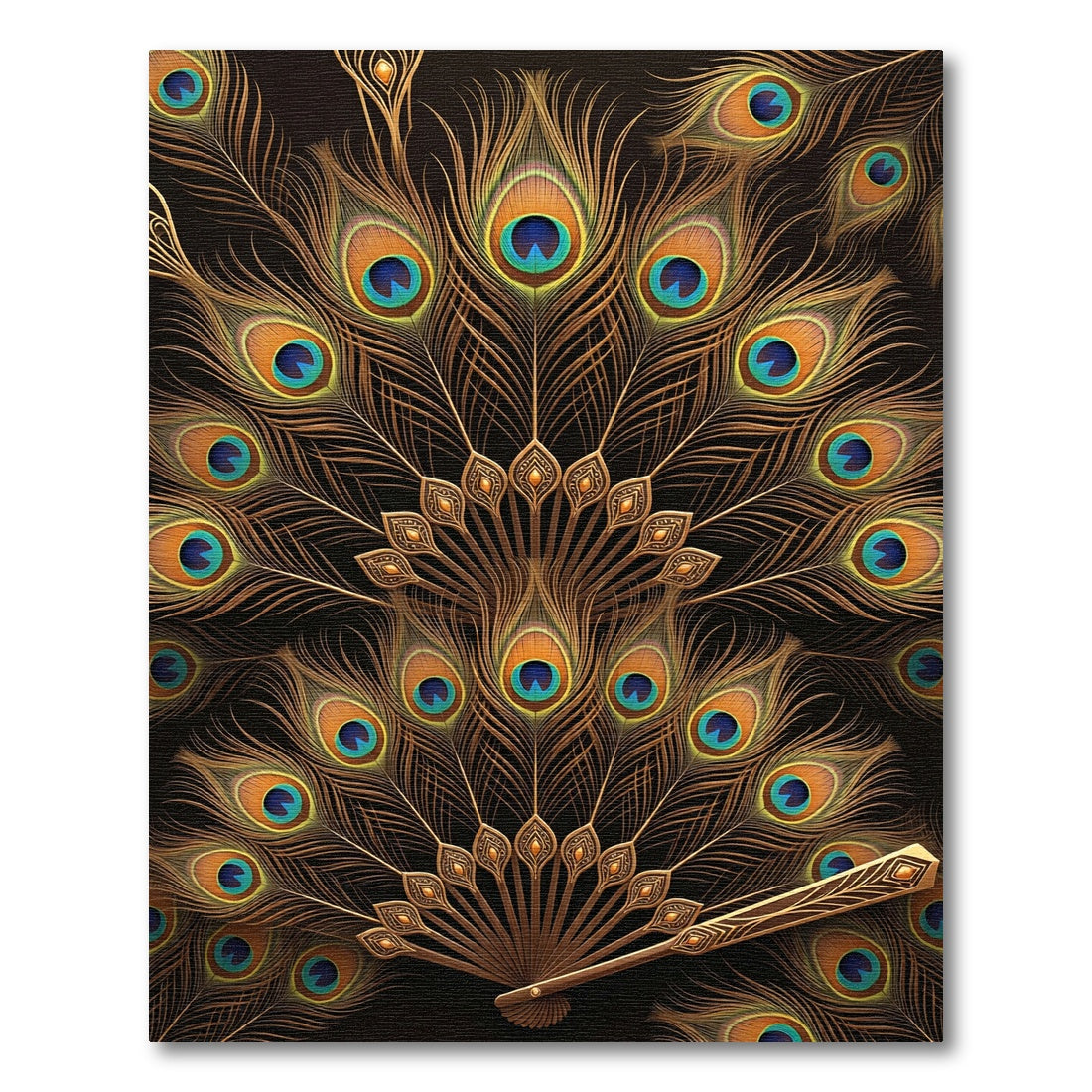 Opulent Gold Peacock Feather Spread Rug