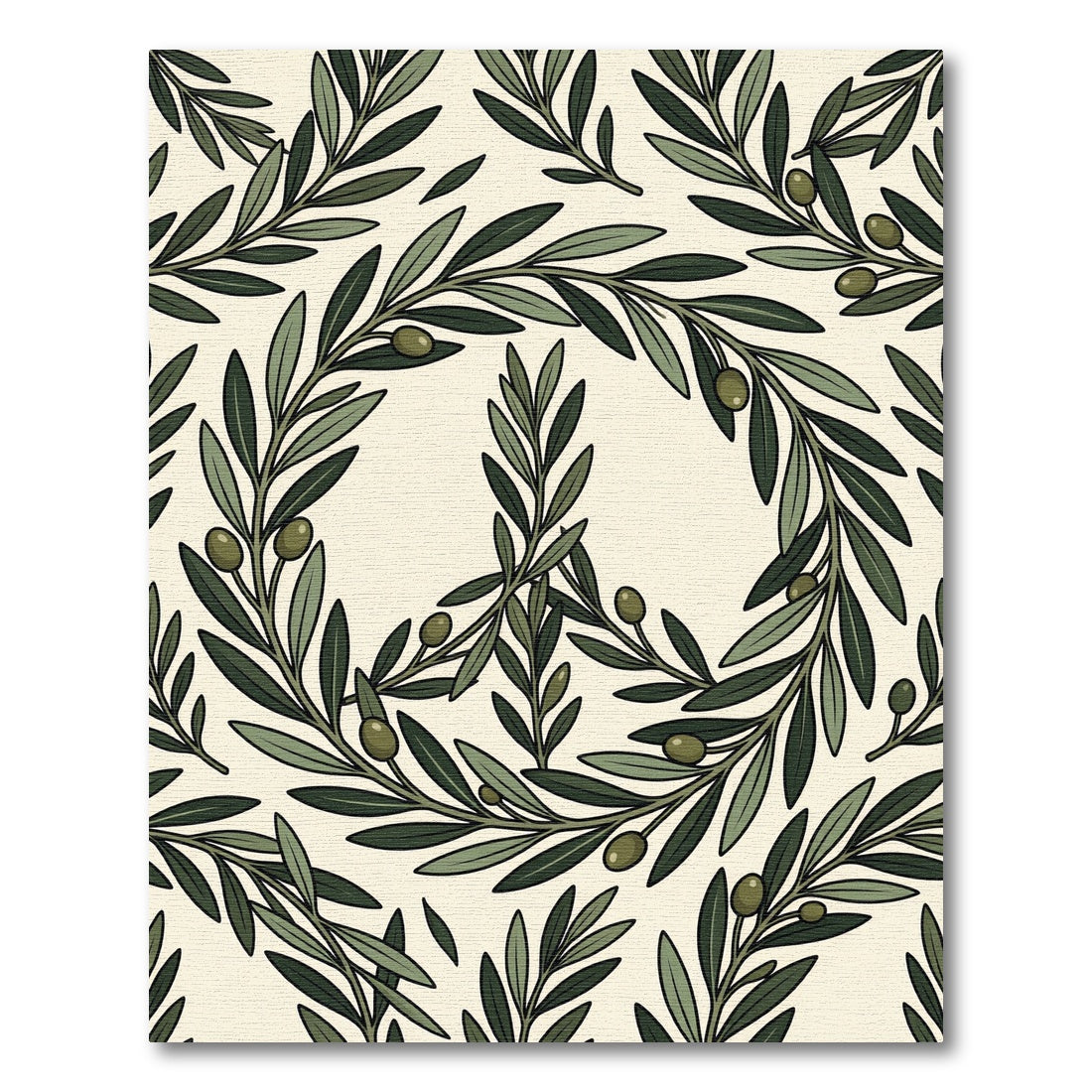 Green Olive Branch Wreath Cream Rug
