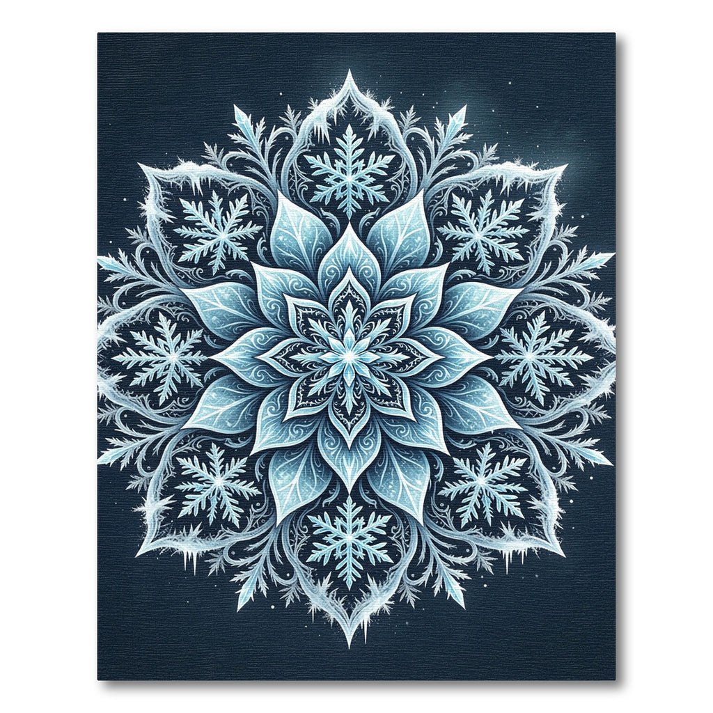Icy Blue Frost Snowflake Mandala Rug