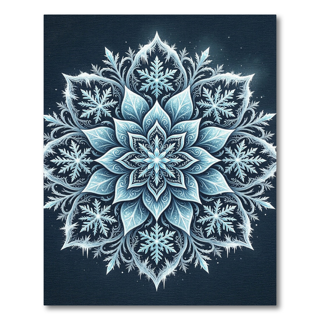 Icy Blue Frost Snowflake Mandala Rug