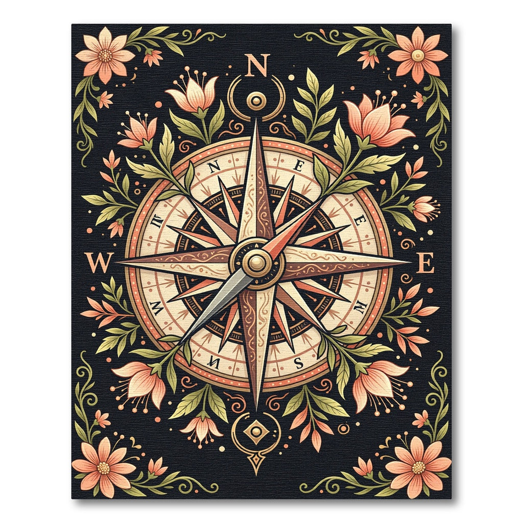 Vintage Compass Floral Border Rug